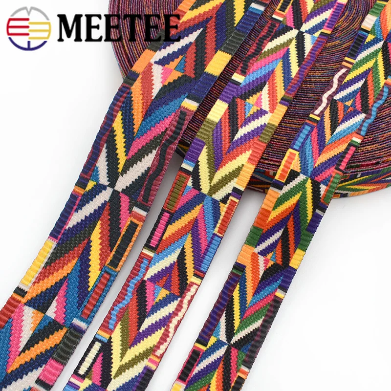 Meetee 5Meter 32/38/50mm Ethnic Jacquard Webbing Bag Strap Ribbon for DIY Home Textile Clothing Belt Decor Sewing Accessories