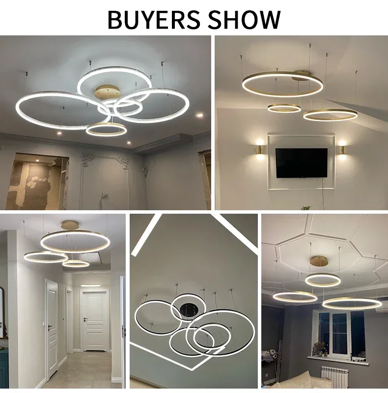 Moderne eenvoudige nieuwe LED-kroonluchterverlichting Ronde ringen Dimbare lamp voor woonkamer Eetkamer Slaapkamer Hal Thuis Salon Binnenverlichting