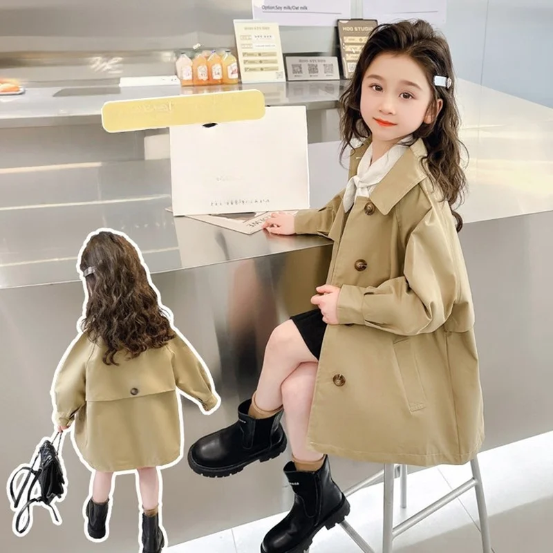 2025 Spring Autumn New 2 3 4 5 6 7 8 9 10 Years Children Outerwear Jackets Coats Baby Kids Girl Medium Long Loose Fashion Trench