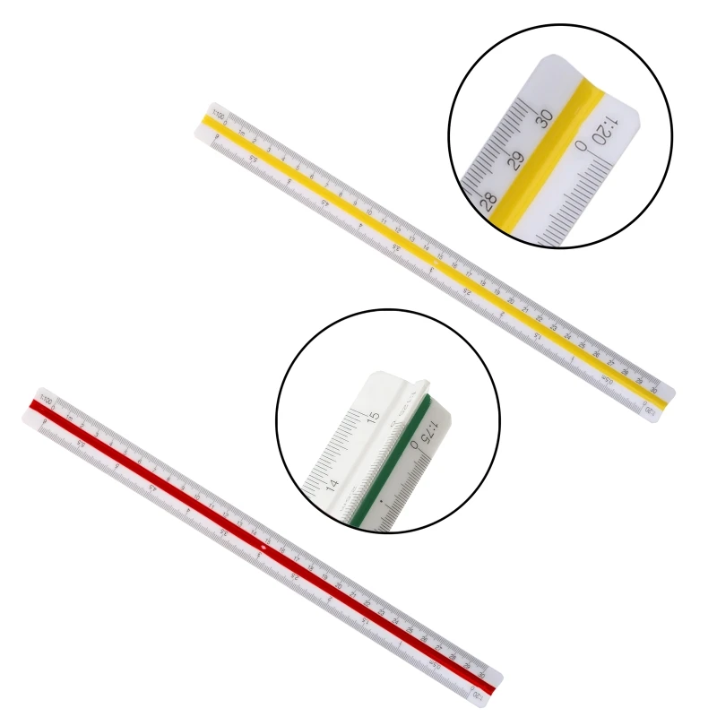 Triangular Aluminum Architectural Scale Ruler Engineering Metal Ruler with 6 in1 Multifunctional Pen for Drafting