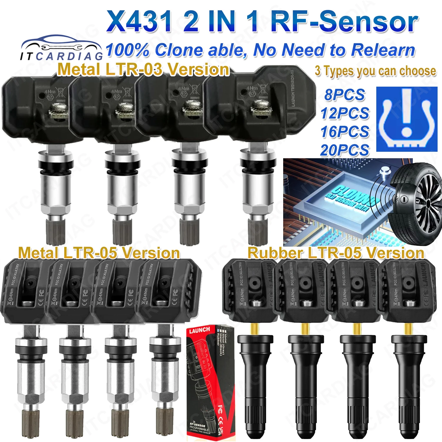 

LAUNCH X431 Sensor 2 in 1 RF-Sensor 315MHz/433MHz TPMS Tire Repair Tool LTR-03/05 Version Support TSGUN/I-tpms/CRT501 TPMS PK S3
