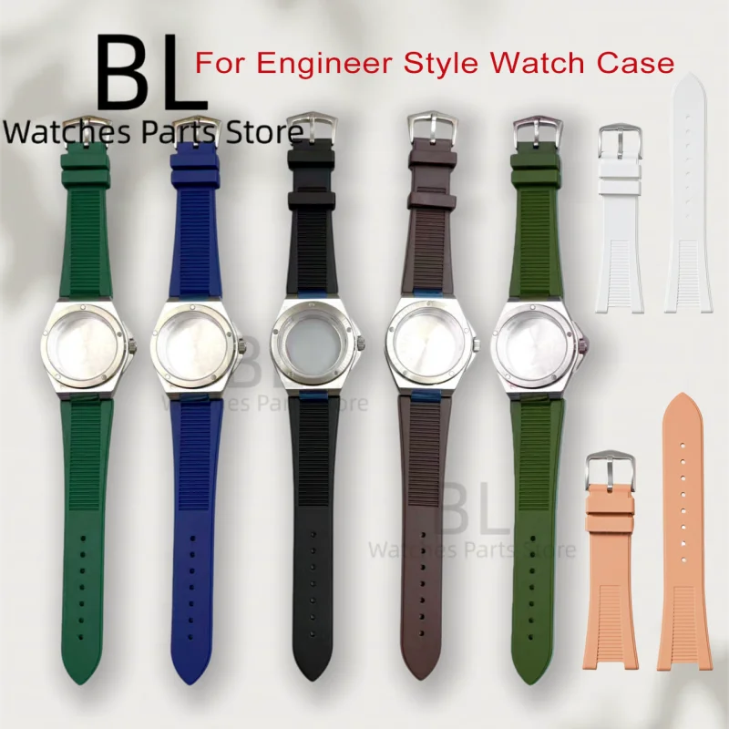 BLIGER 40mm Engineer Style Men's Silver Watch Case Rubber Strap Sapphire Glass  Waterproof For NH34 NH35 Engineer Watch Parts