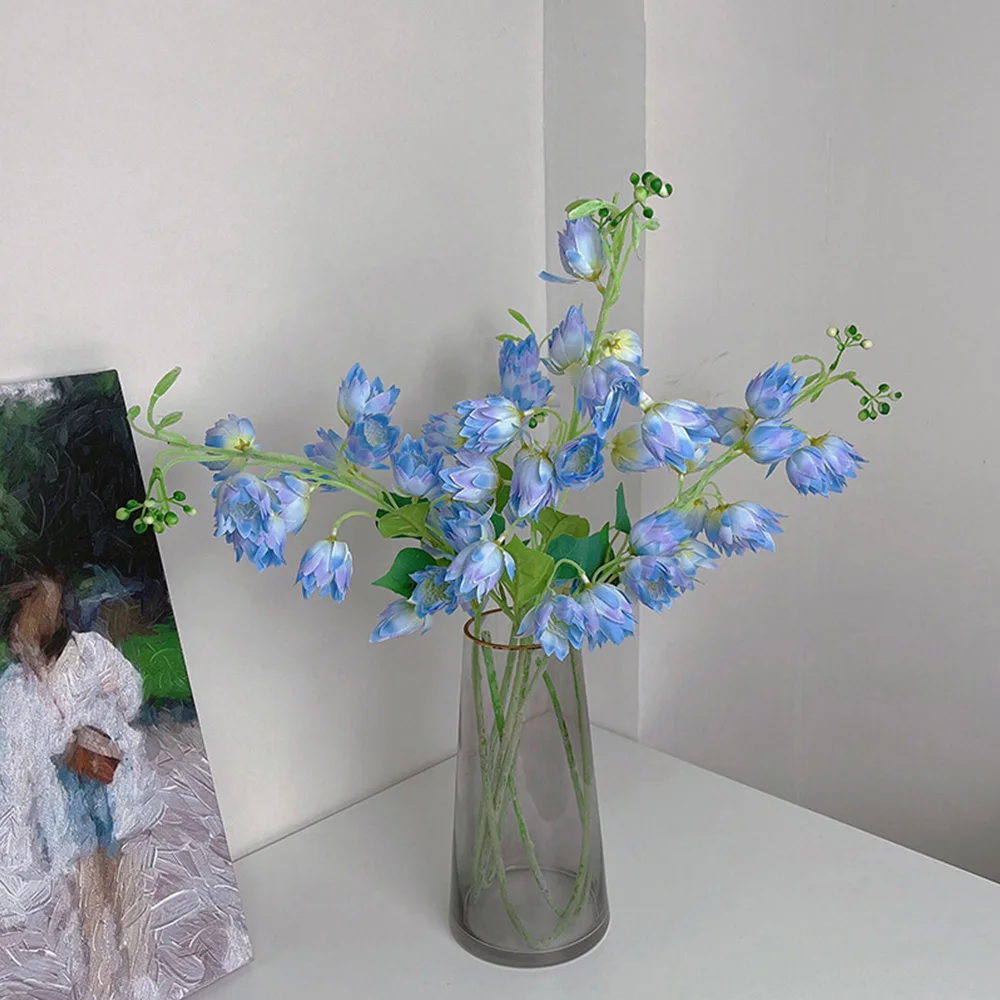 83cm Artificial Blue Phoenix Tail Orchid Silk Flowers Home Wedding Decor, Campanula Arrangement Party Banquet Table Decor
