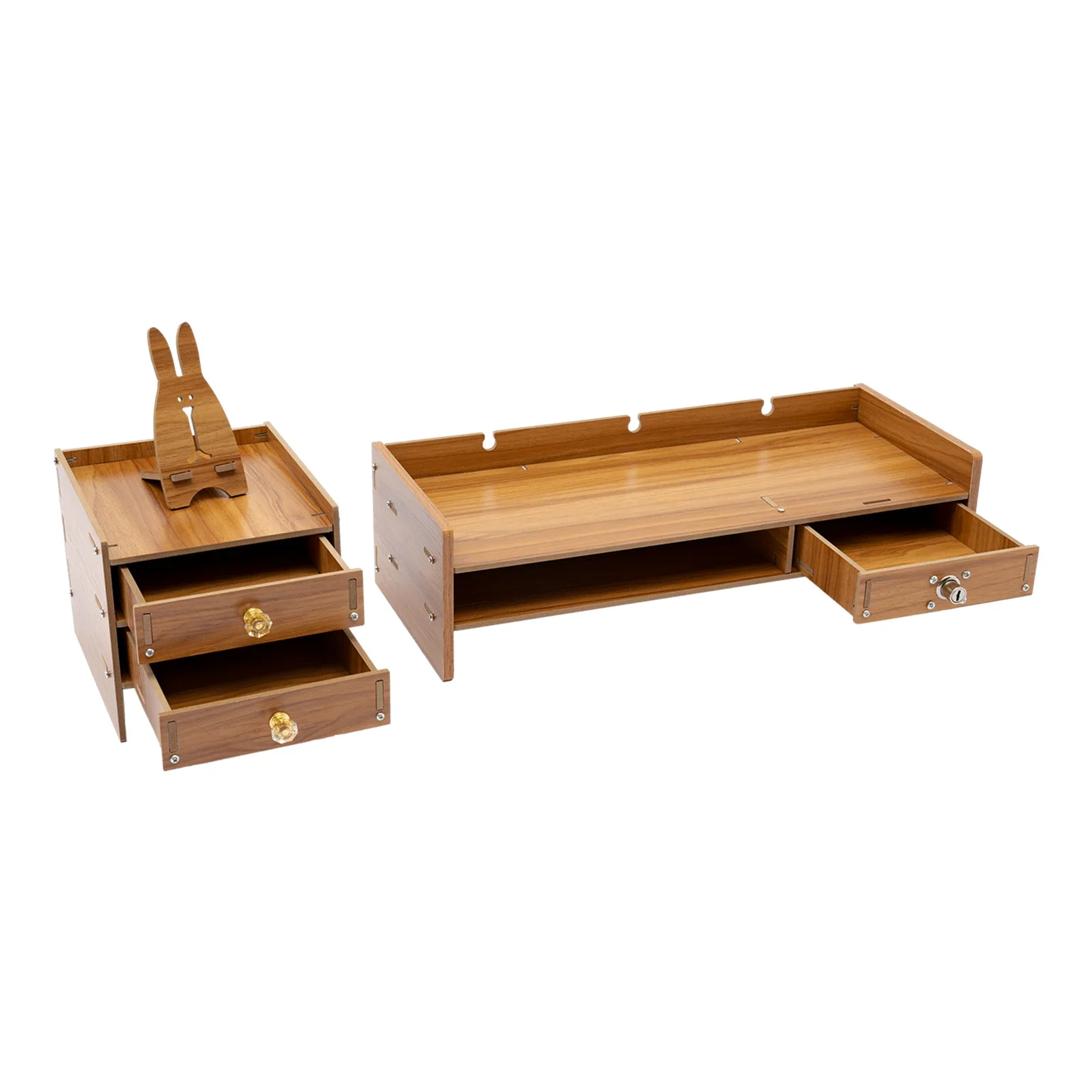 Office Wood Desk Organizers with Lock File Storage Computer Desktop Tray