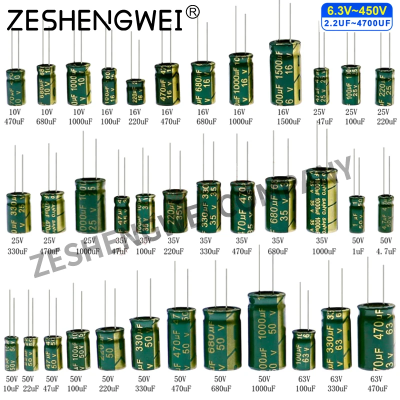 Puzzles en aluminium ESR haut et bas, 10V, 16V, 25V, 50V, 63V, 450V, 100UF, 220UF, 330UF, 470UF, 680UF, 1000UF, 1500UF, 2200UF, 3300UF