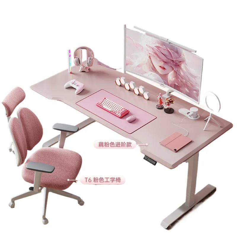 Electric lifting table pink computer table desk girls bedroom desk games e-sports table