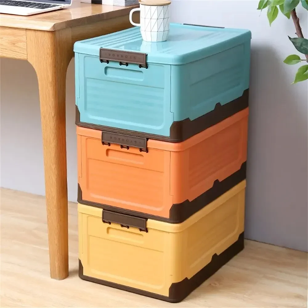 1 Piece Large Capacity Folding Plastic Storage Box With Lid Multifunctional Organizer For Home Clothes Toys Snacks Books Shoes