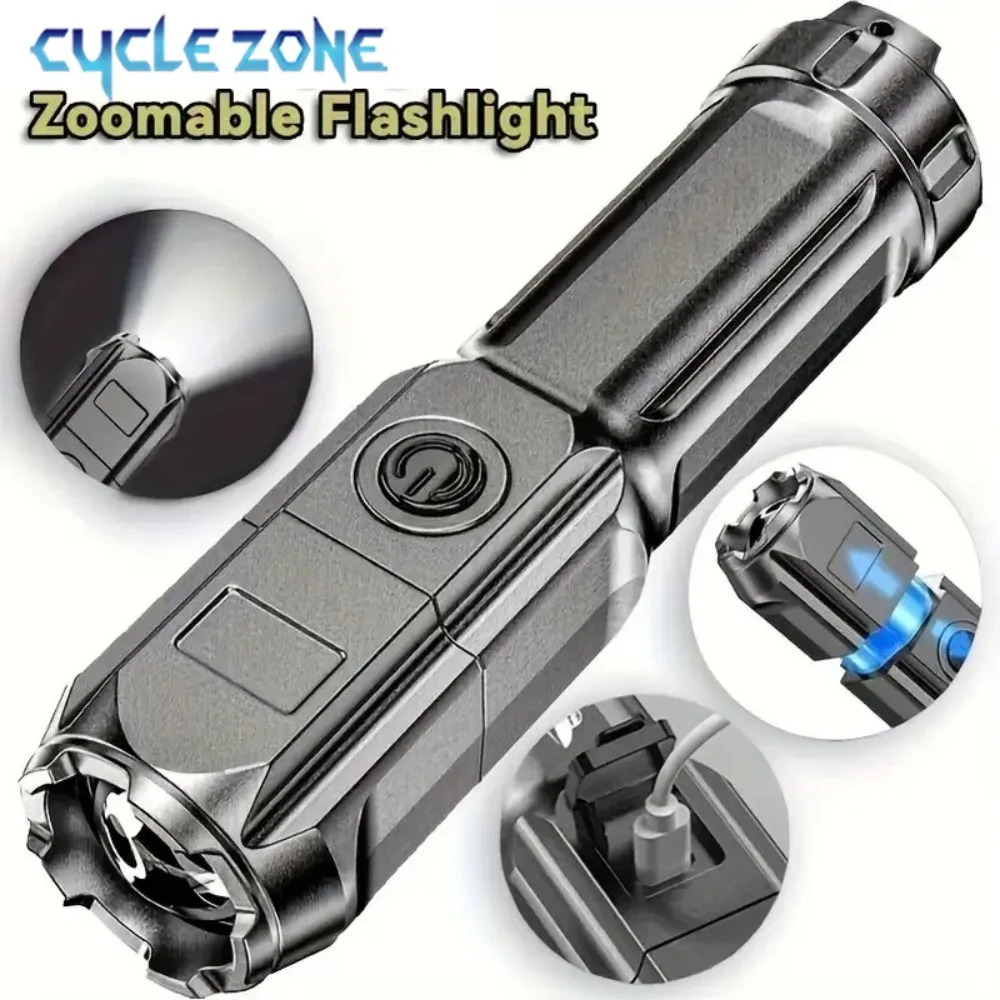 Portable LED Flashlight USB Rechargeable Flashlight Zoomable Torch Handheld Lightingt Work Lamp Outdoor Camping Fishing Lantern