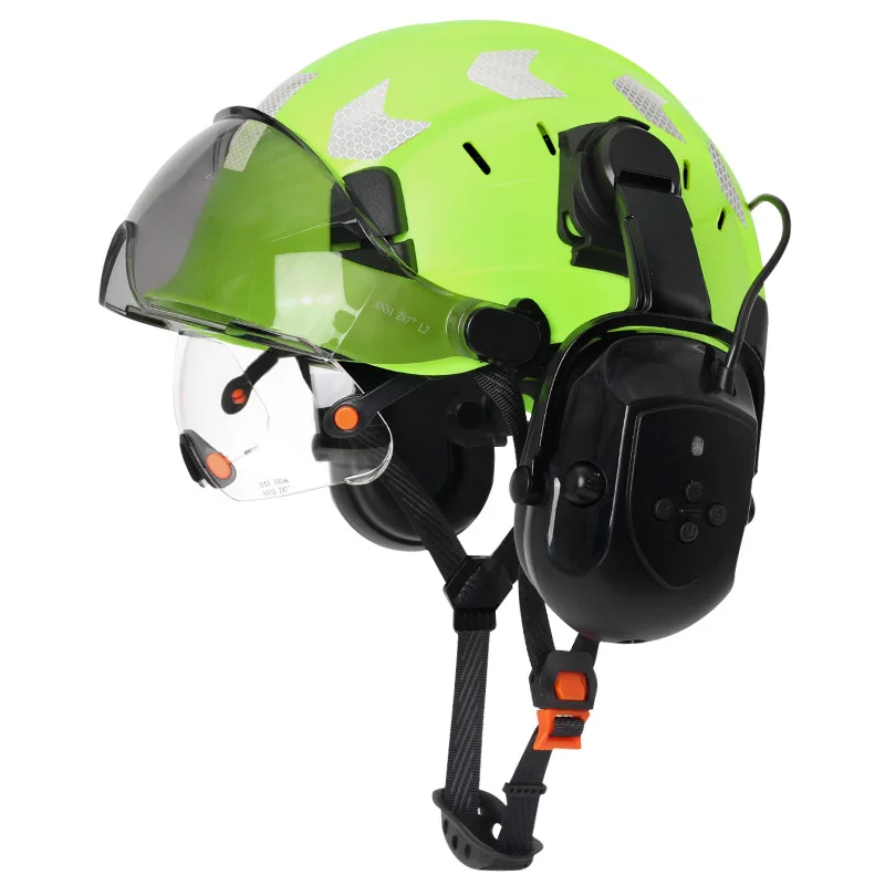 Bouwveiligheidshelm met Bluetooth 5.0 Ruisonderdrukking Oorbeschermers voor ingenieur ABS HardHat met vizieren Industriële hoed ANSI