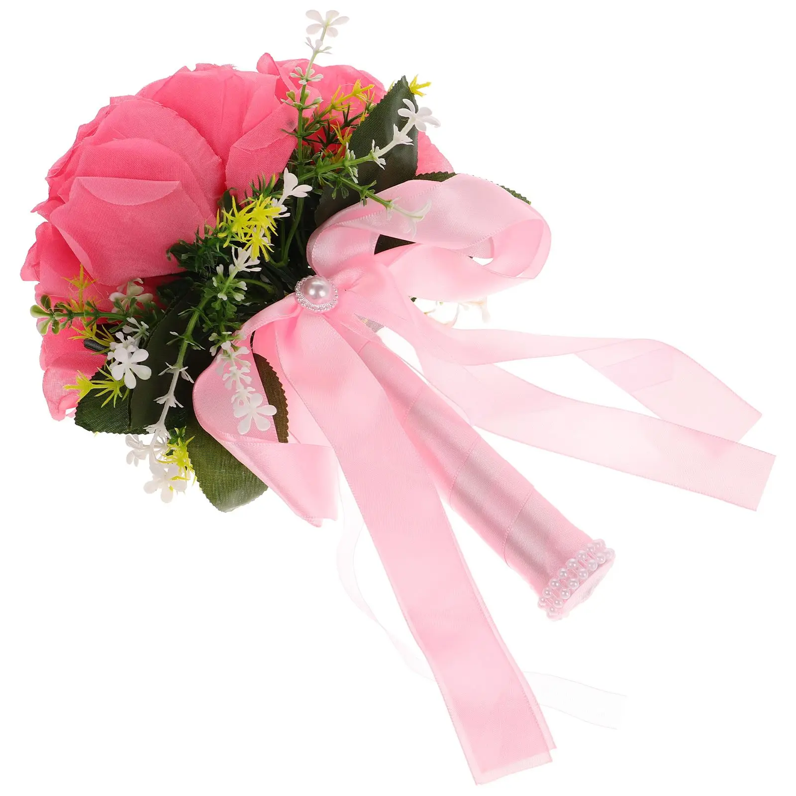 

Artificial Flowers Bridal Bouquet Silk Rose Wedding Bride Holder Fake Flower Bunch Small Elegant Design Lightweight