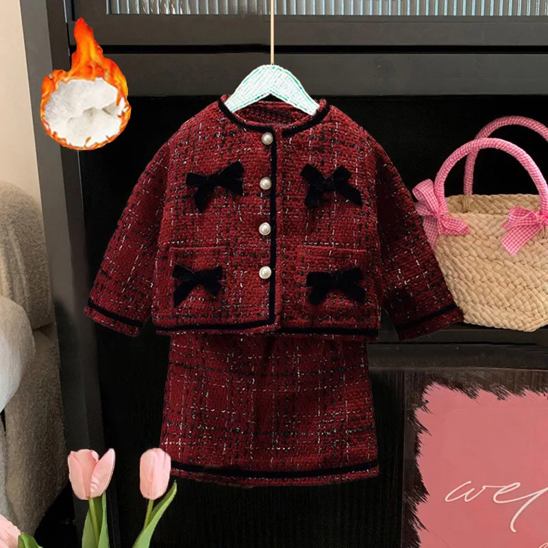 

Girls' Suit Winter Clothes Children's Thick Cotton-Padded Jacket Short Skirt Two-Piece Set Baby Western Style Suit