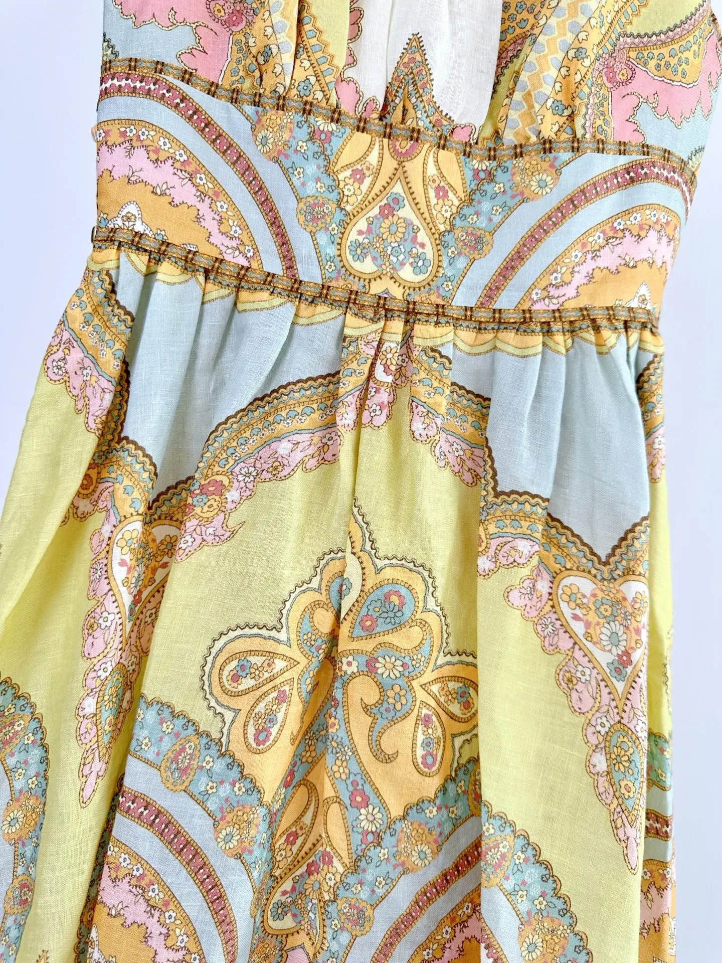 فستان متوسط الطول من الكتان مطبوع للنساء ، حزام سباغيتي ، جودة عالية ، مصمم مدرج ، صيفي