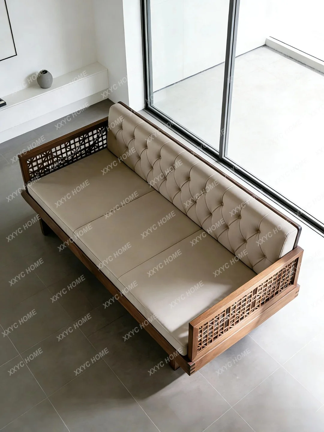 

Straight row sofa Zen three-person villa living room solid wood sofa