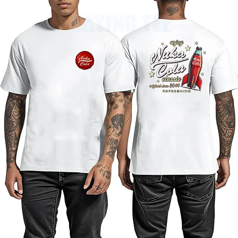 Nuka Cola Unisex-T-Shirt aus weicher Baumwolle, Videospiel-Zap-That-Thirst-Vintage-T-Shirt, roter Text, Nuka Cola-Kreis-Grafik, Persönlichkeits-Outfit – Detail 6