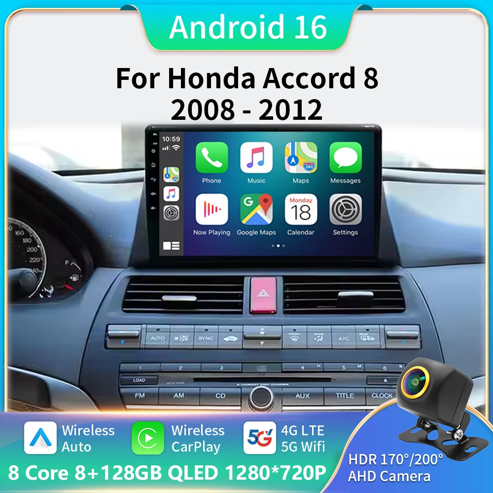 

Android 16 Carplay Car Raido For Honda accord 8 2008 2009 2010-2013 Multimedia Player Navigation GPS Autoradio Audio Head Unit