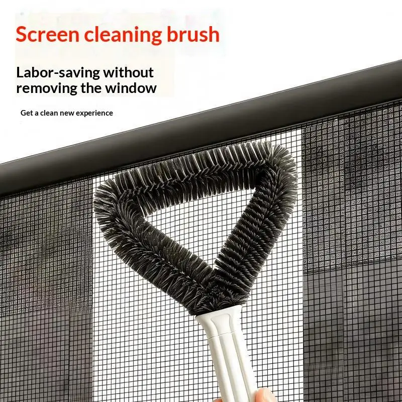 〔NN71〕Triangular Head Window Screen Cleaning Brush Double Sided Cleaning Washable Mesh Window Cleaner Hanging Handle Durable