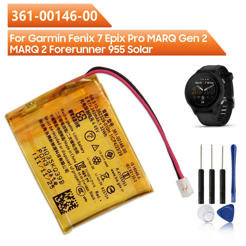Neue Ersatz-Uhrenbatterie für Garmin Forerunner 955 955 Solar Fenix7 Epix Pro MARQGen 2 MARQ2 Smartwatch 361-00146-00 342mAh