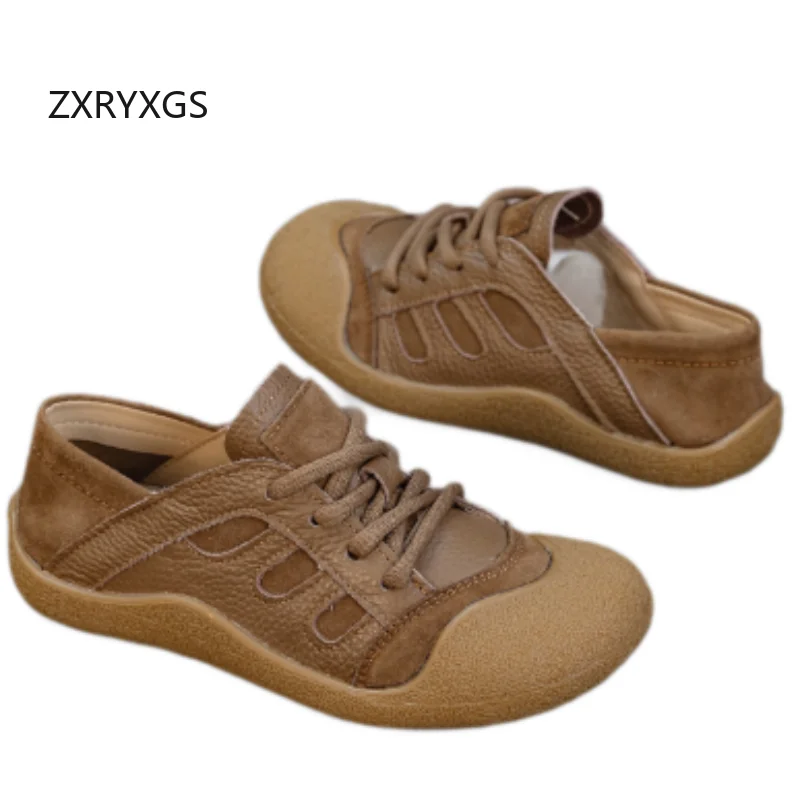 ZXRYXGS Promotion Lace-up Genuine Leather Sneakers Flats Women's Travel Shoes Comfortable Soft Sole Fashion Casual Sneakers 2026
