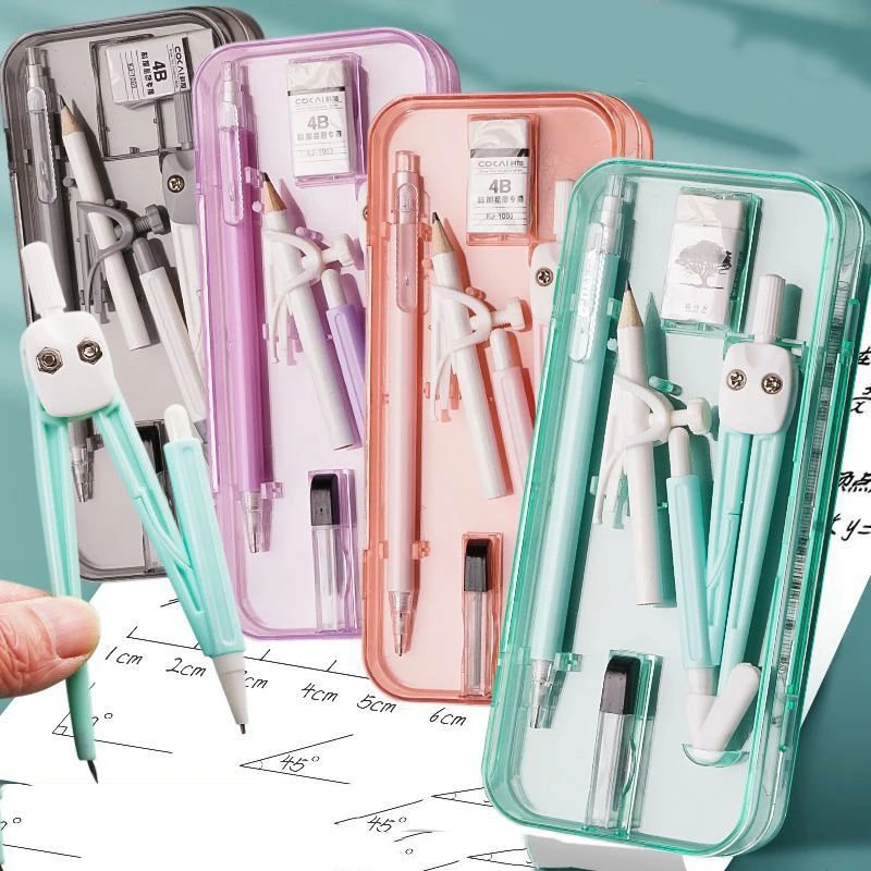 البوصلات والمساطر مجموعة 9 قطع Kawaii مثلث حاكم حاكم طالب مجموعة حاكم متعددة الوظائف الرياضيات الرسم البوصلة مجموعة #5