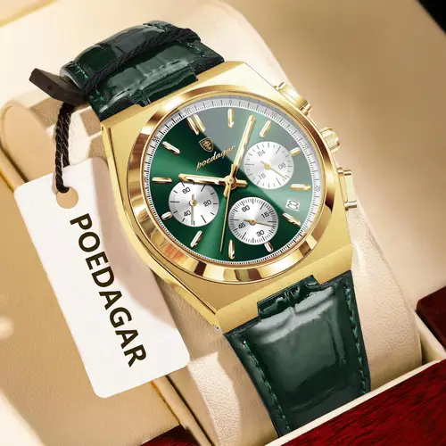 POEDAGAR, reloj masculino de moda superior, cronógrafo luminoso resistente al agua, reloj de pulsera de cuarzo con fecha para hombre, relojes militares de lujo de cuero para hombre