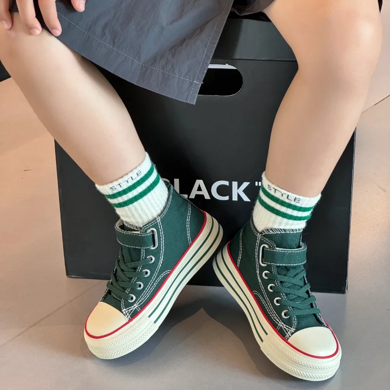 2024 New Children's Canvas Shoes Solid Color Hand Painted Boys and Girls High Top Fashion Versatile Kids Casual Shoes 3-12y