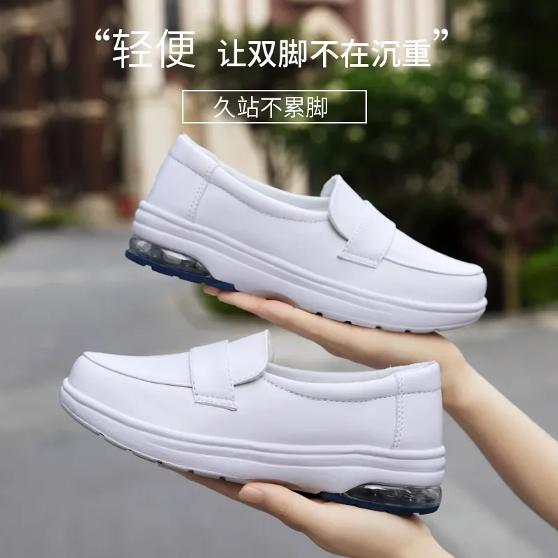 2023 Spring autumn new nurse shoes women white leather women shoes air cushion black work shoes Platform small leather