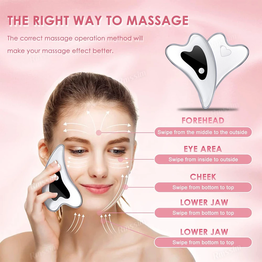 Electric Gua Sha Face Massager Heated Vibration Facial Scraping Tools Anti Wrinkles Double Chin Remove Skin Face Lifting Device