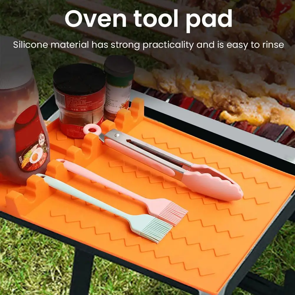 Bbq Grill Mat Food-grade Silicone Grill Mat Silicone Bbq Tool Mat Heat Resistant Grill Spatula Holder Non-slip for Outdoor