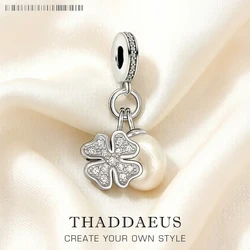 Real 925 Sterling Silver Clover Pearl Handmade New Fine Jewelry Lucky Flower Pendant Charm For Women