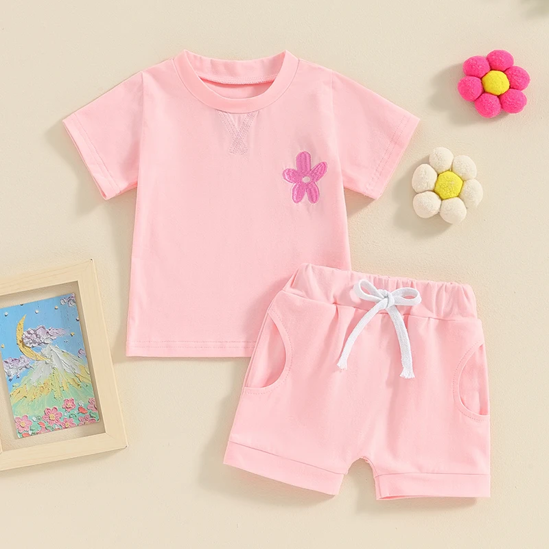 Toddler Baby Girl Summer Clothes 3 6 9 12 18 24 Months Cotton Outfits Short Sleeve Contrast T-Shirts Tops Shorts Sets