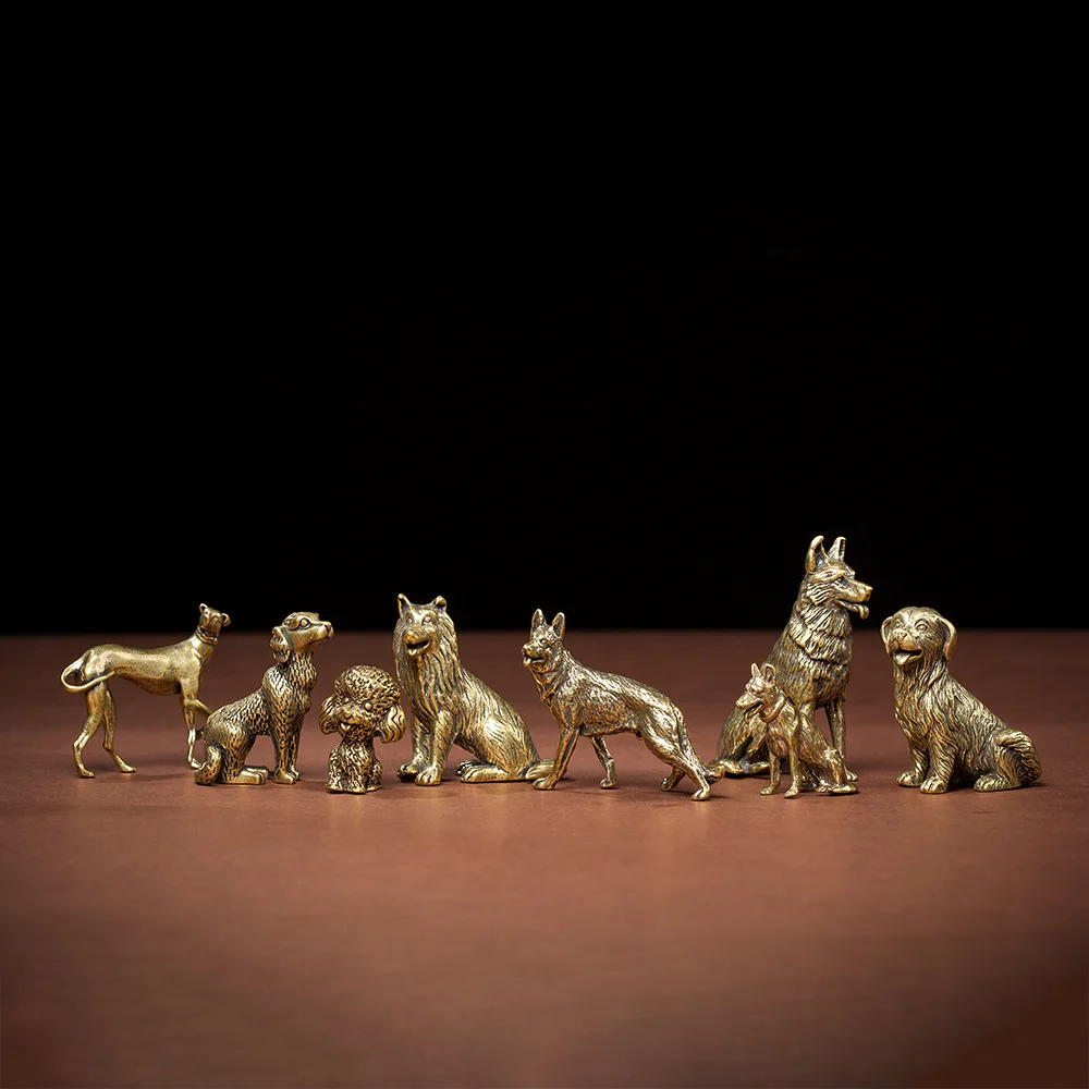 1/8Pcs Brass Office Desktop Decoration Ornament Big Yellow Dog Bronze Tea Pet Jewelry Crafts Gift Handlebar
