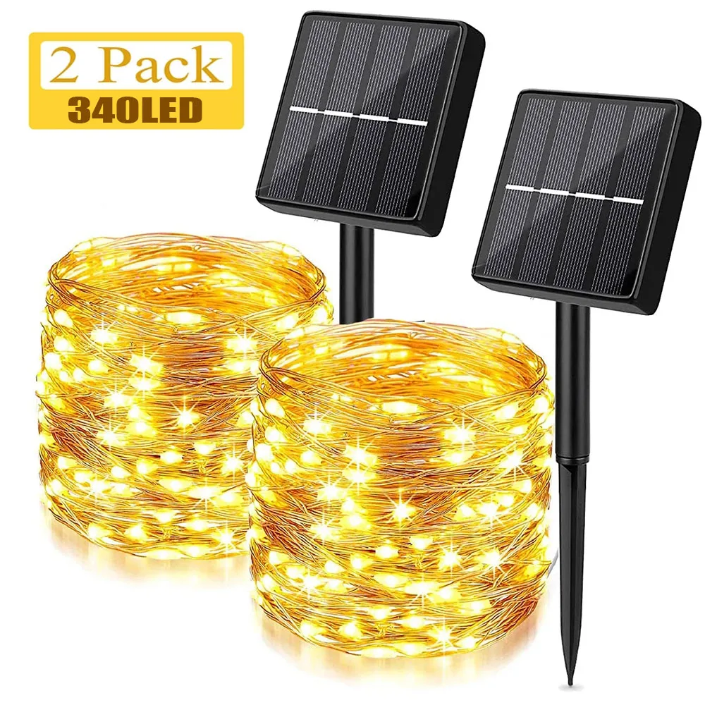 

Solar Fairy String Lights 100FT 340 LED Outdoor Copper Lights Waterproof 8 Lighting Modes Nightlight for Backyard Garden Party