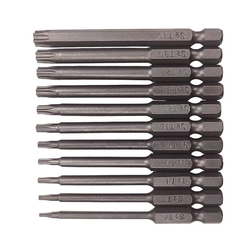 AT29-For 1/4" Hex Shank 75Mm Length Steel Star 6 Point Screw Driver Kit Tool Screwdriver Bit