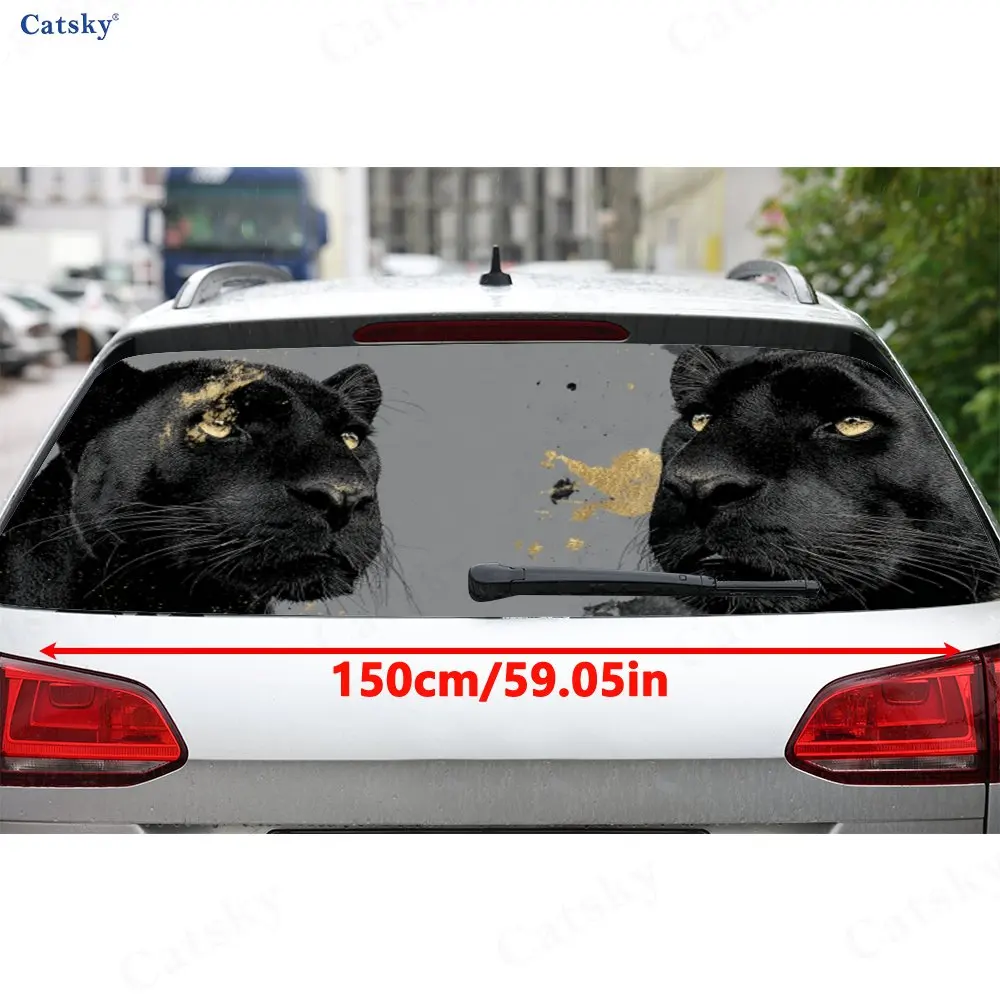 Golden Pattern Panther Dominant Wild Pattern PVC Perforated Car Vinyl Wraps, Durable Car Rear Windshield Sticker, Waterproof Car