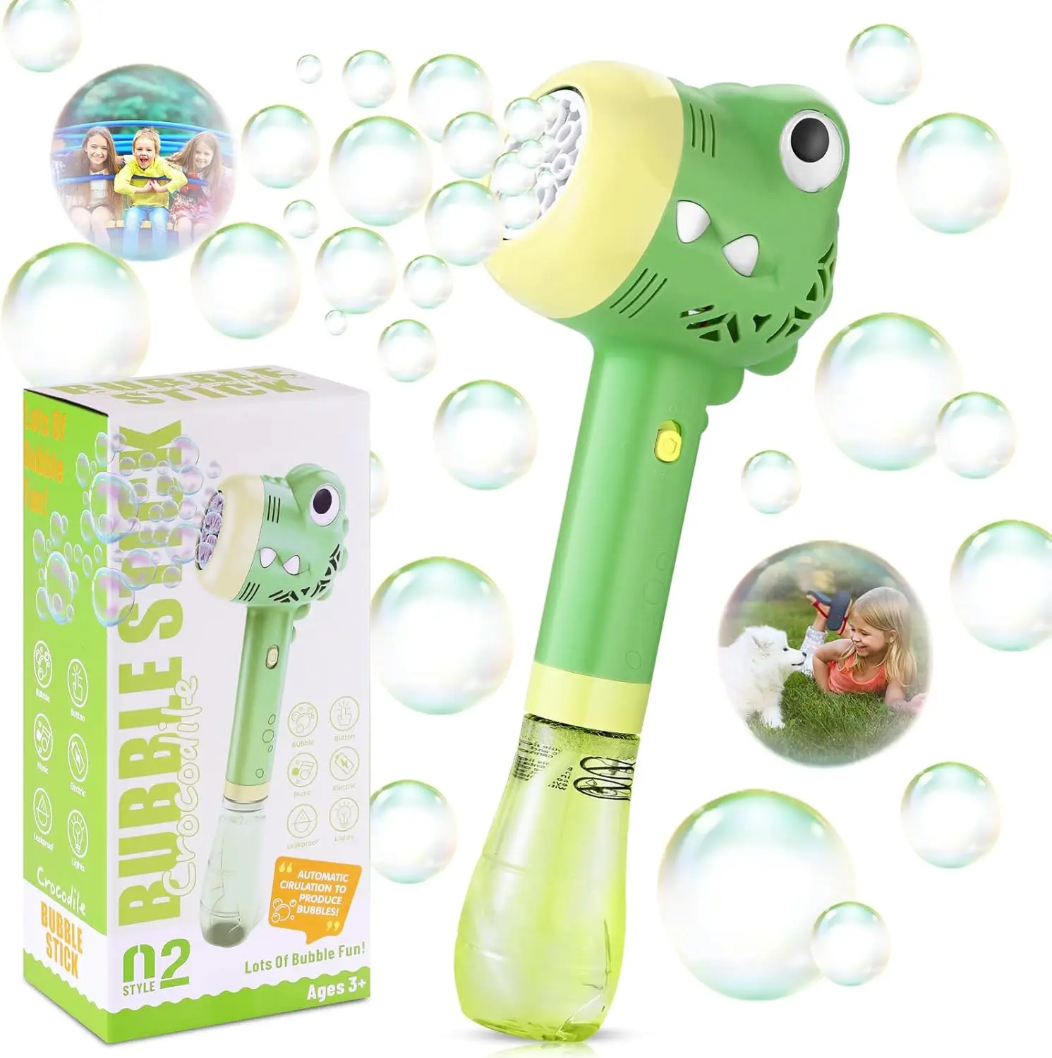 

Automatic Bubble Machine Wand with Music & Lights for Kids 1-8, Outdoor Toy Gift for Boys Girls, Includes Solution