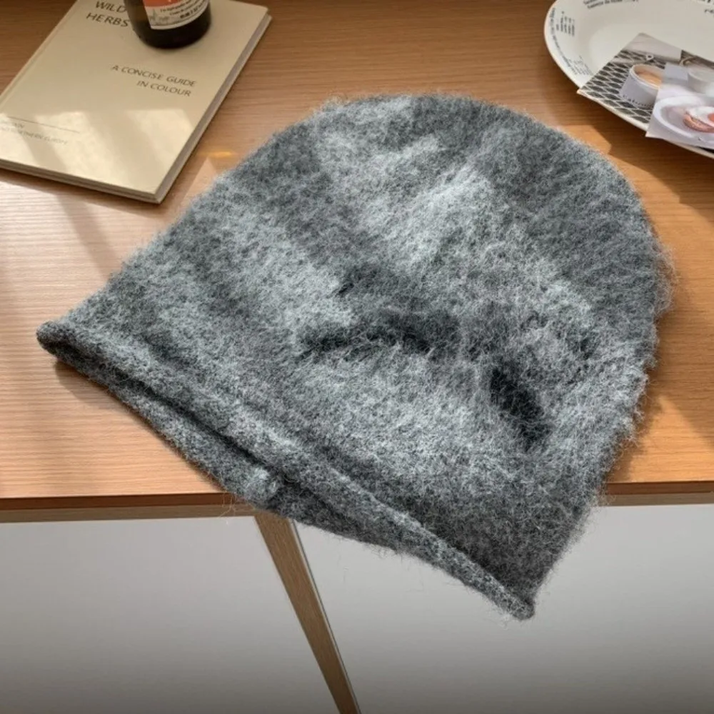 

Sweet Printed Bow Jacquard Knitted Hat Wool Big Head Circumference Printing Beanies Warm Korean Style Ear Protection Hat Outdoor