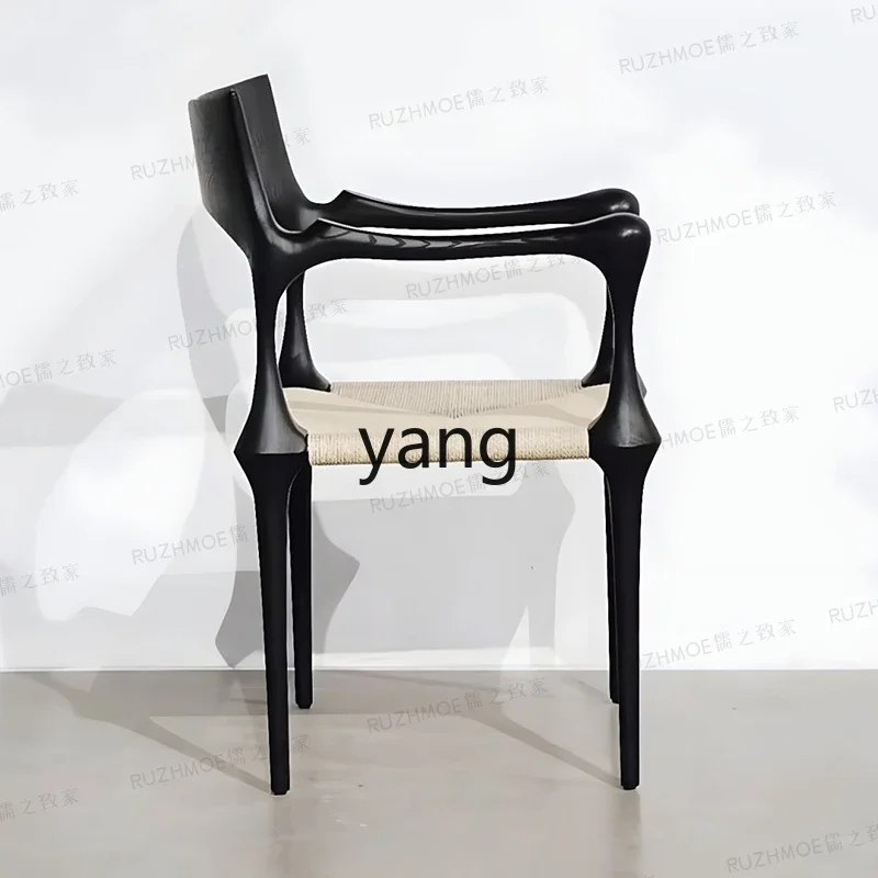 Yjq medieval dining chair weaving art weaving creative simple black home armchair