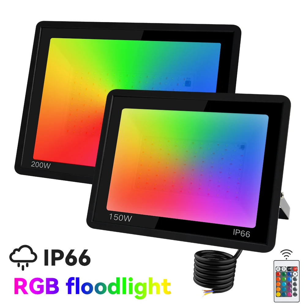 LED Floodlight Outdoor Remote-Controlled RGB Floodlights IP66 Waterproof Wall Spotlight Fountain Landscape Decorative Lights