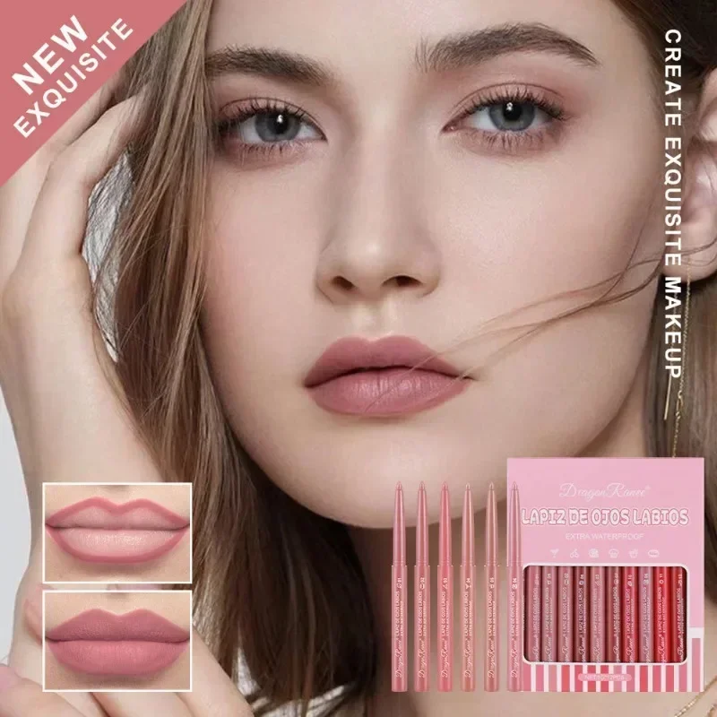 Delineador de labios resistente al agua, lápiz labial de Color Nude, mate, hidratante, larga duración, maquillaje profesional, tinte de labios, 12 unidades por juego