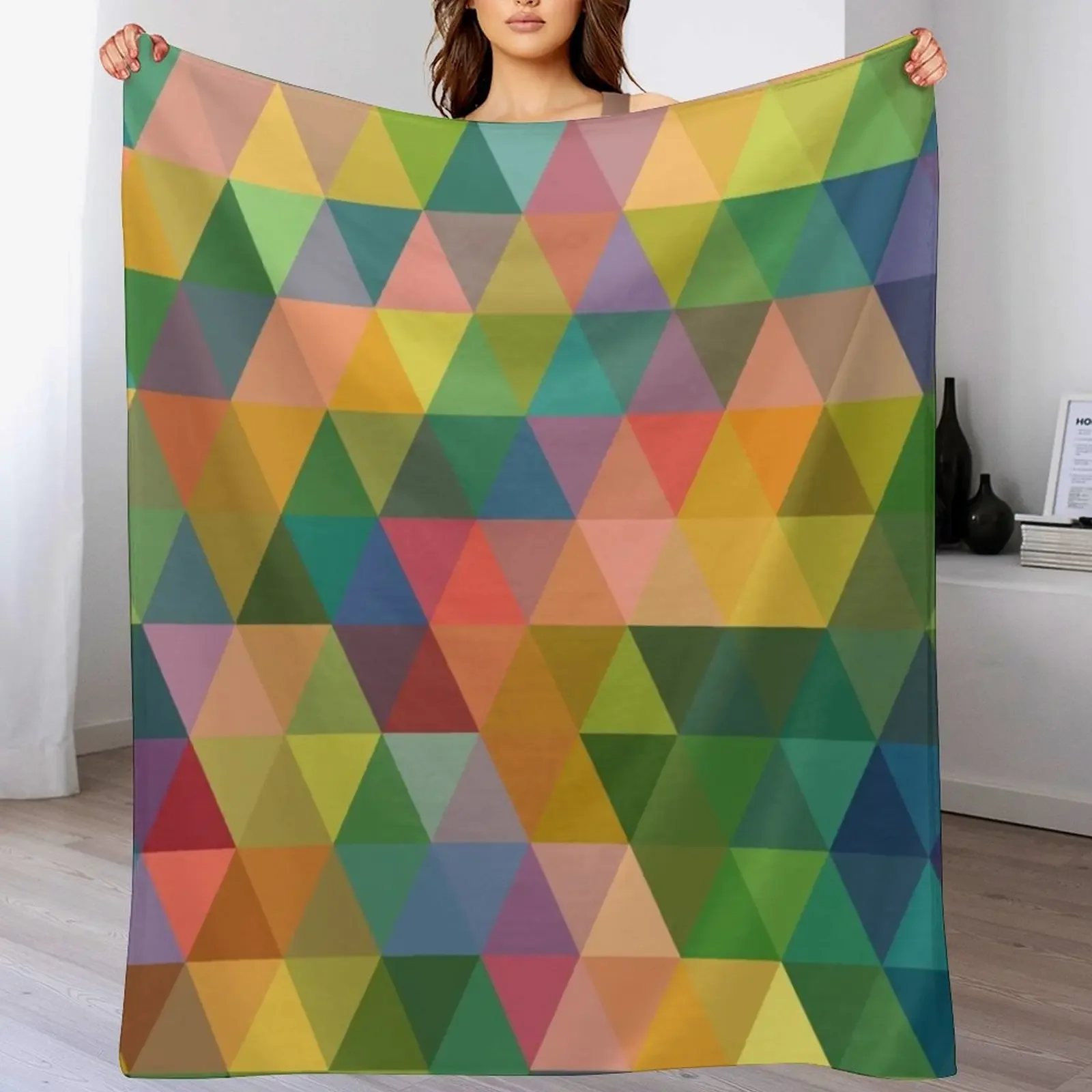 Pastel Rainbow Triangles, Multicolored Geometric Pattern Design Throw Blanket Warm Comfortable Blanket Gift for Parents Friends
