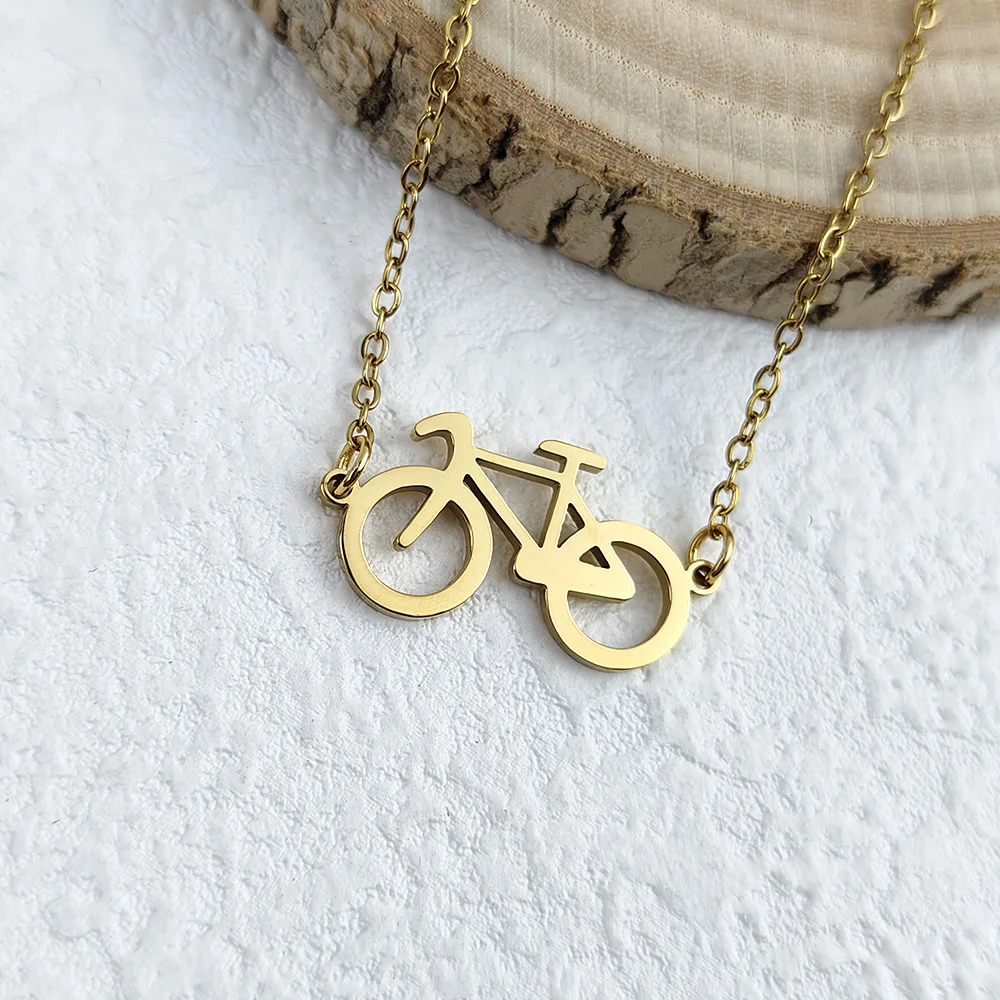 Fun bicycle gold-plated necklace, minimalist metal collar for women, rose gold gift for women