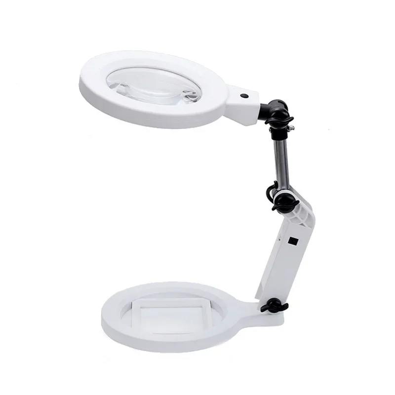 

Вилка Настольный светодиодный светильник Увеличительное стекло высокой четкости Многоцелевой складной для чтения и обслуживания пожилых людей