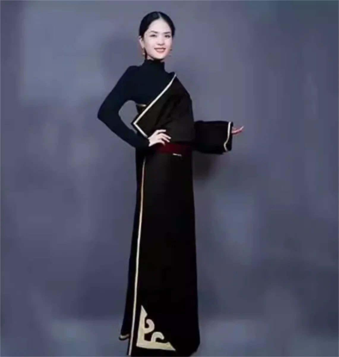 Gaun Tibet gaun langsung anak perempuan Guozhuang dance jubah Tibet muda satu potong