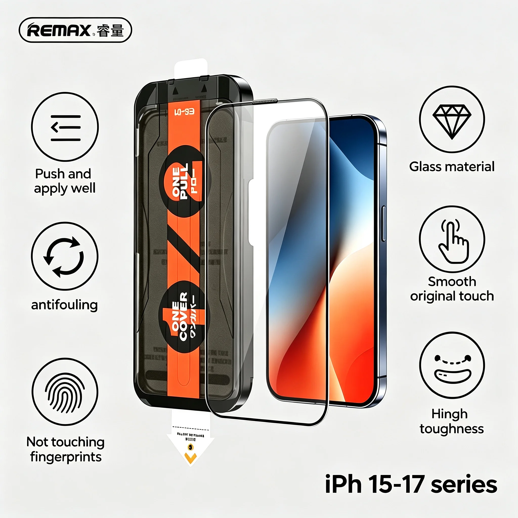 Protector de Pantalla de Vidrio Templado REMAX HD/Privacidad, Doble Refuerzo, Alineación Precisa, Sin Burbujas, Fácil Instalación para iPhone 15-17