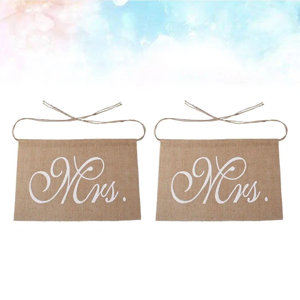 2Pcs Wedding Chair Flag Banner Linen Mr Mrs Decor Vintage Atmosphere Creator for Couple Chairs Anniversary Party Outdoor Indoor