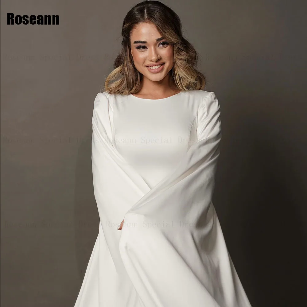 Muslim 2024 Simple O-Neck Ivory Mermaid Wedding Dresses Applique Lace Full Brush Train Floor Length Bride Dress robe de mariée