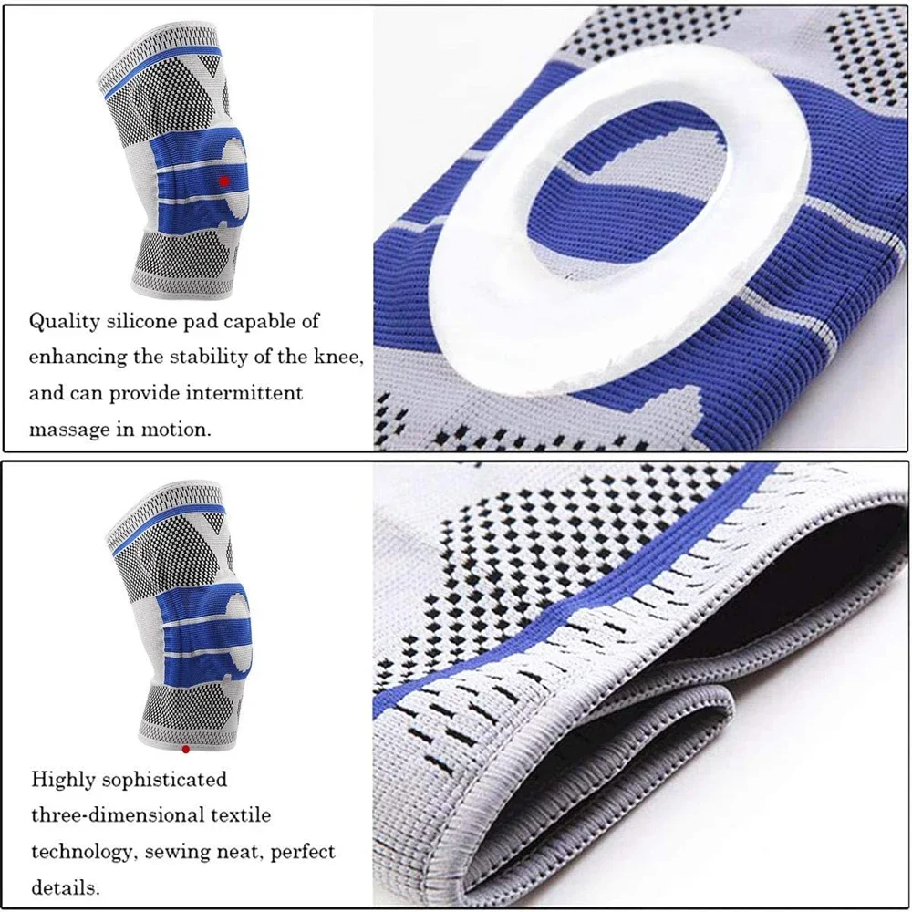 Knee Brace Sleeve for Knee Pain Wrap Patella Stabilizer with Silicone Gel Spring Support,Hinged Kneepads Protector For Men Women