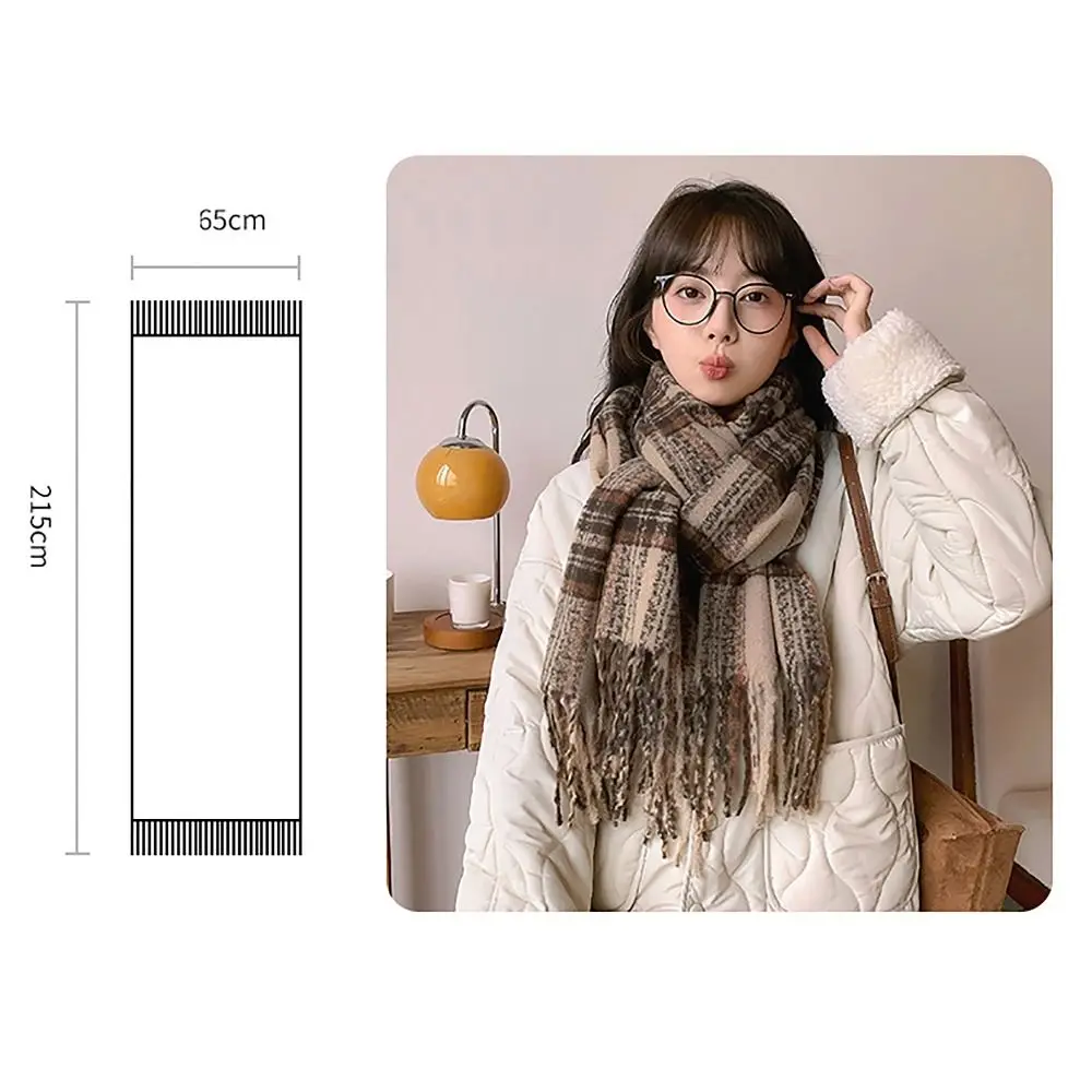 215x65cm Knitted Scarf Wool Winter Warm Thermal Neck Warmer All-match Lattice Splicing Design Thickened Shawl