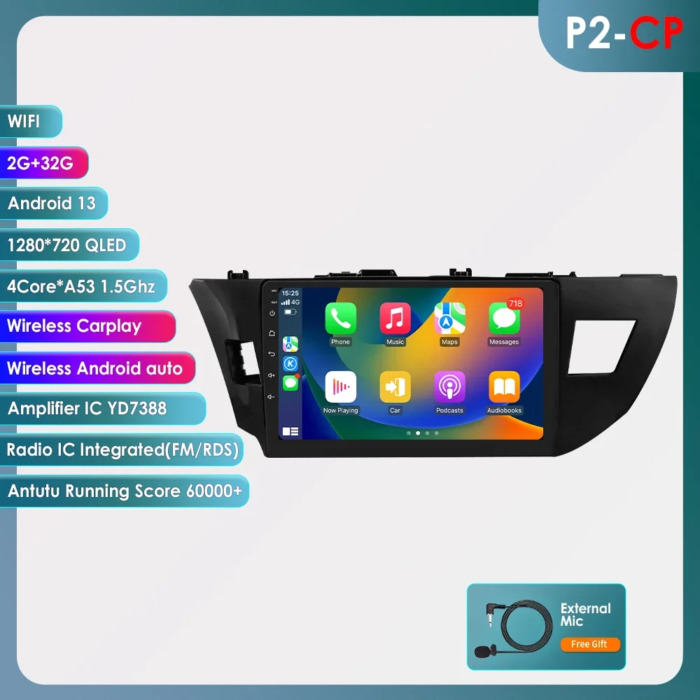 Hizpo 2 Din Android 14 Autoradio Voor Toyota Corolla Ralink 2014 2015 2016 4G Radio Multimedia Speler navigatie GPS Carplay BT