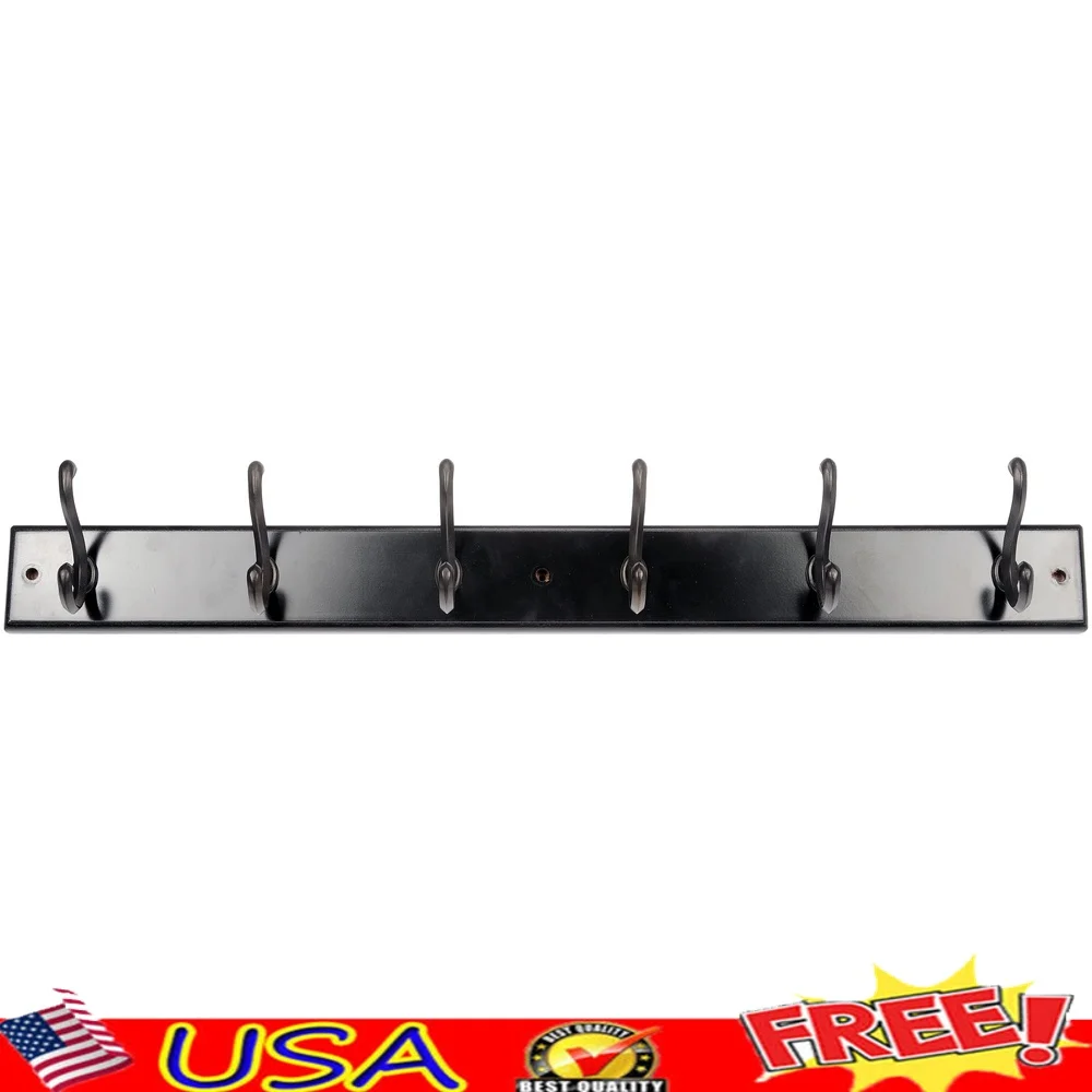 

Espresso 27 Inch Hook Board with 6 Oil Rubbed Bronze Double Hooks Coats Bags Leashes Keys Towel Storage Capacity 45 lbs